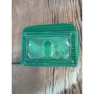 WALLETBE LEATHER CROCO EMBOSSED ACCORDION CASH/COIN/CARD WALLET GREEN